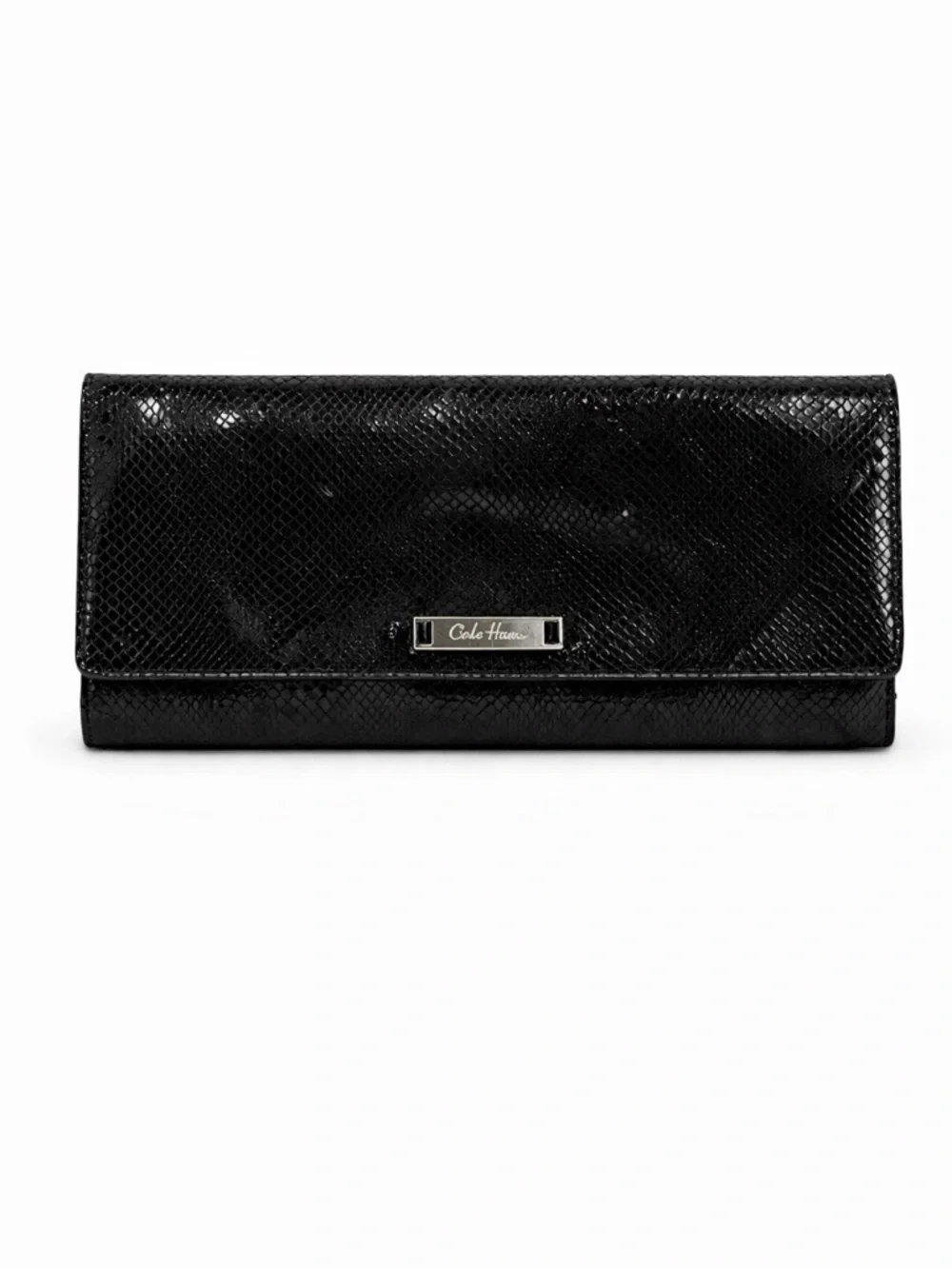 Cole Haan Black Snakeskin Leather Wallet Clutch Continental